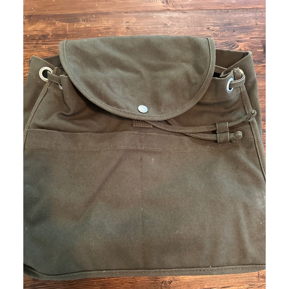 BAGGU Drawstring 100%‎ Recycled Cotton Green Canvas Backpack Hike School Travel - Picture 2 of 9